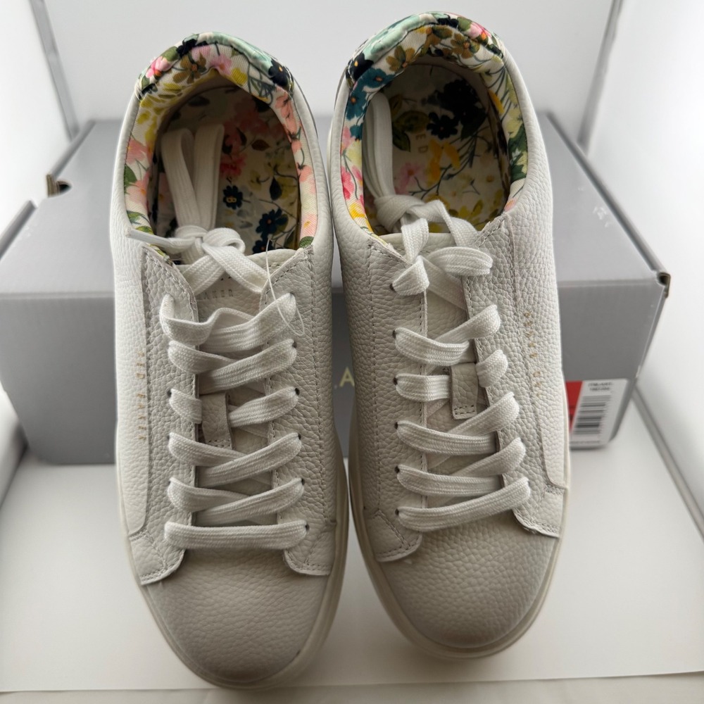 Ted Baker White Leather Platform Sneakers Women 6.5 Floral 1967204 Excellent - Picture 4 of 9